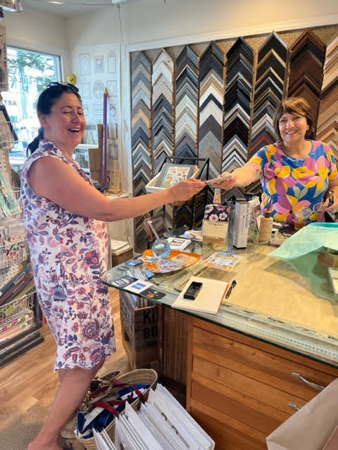 Lisa Di Santo of the Brookhaven Town Jeffersonian Democratic Club with LuAnn Thompson, owner of Bellport Arts & Framing Studio and Bellport Chamber co-president.